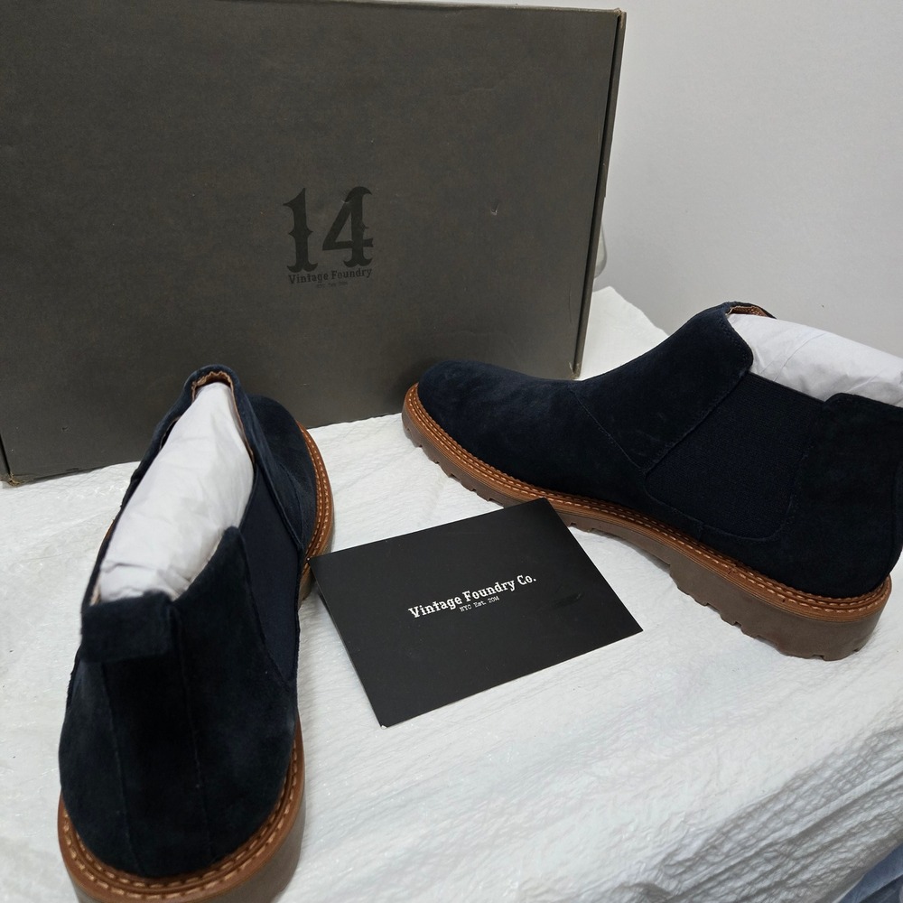 Vintage Foundry Co 11 Mens Navy Blue Suede Chelsea Boots Lug Sole Ankle Boots